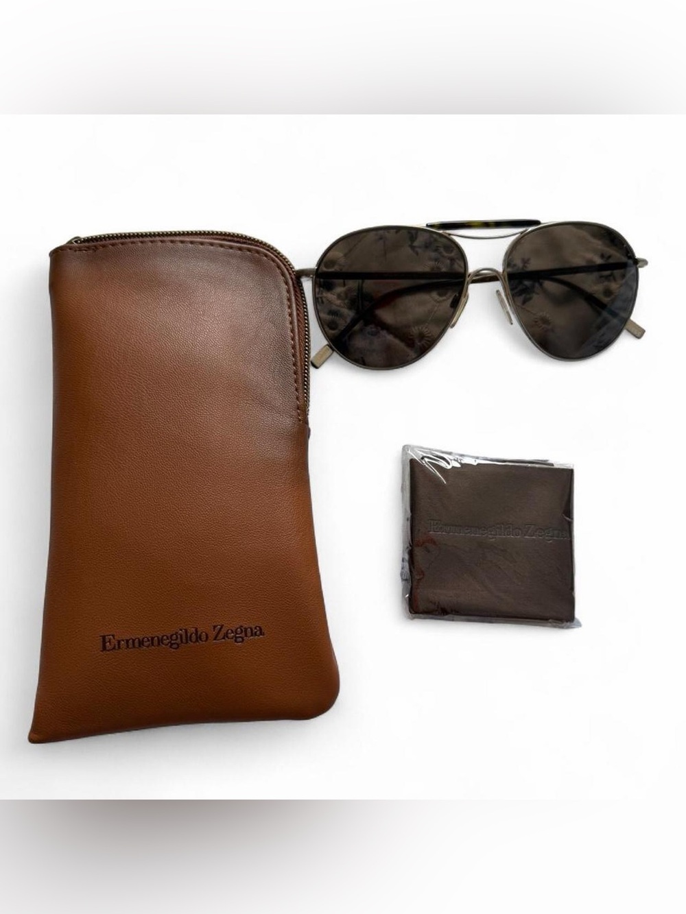 Ermenegildo Zegna Brown Leather Toiletry Pouch